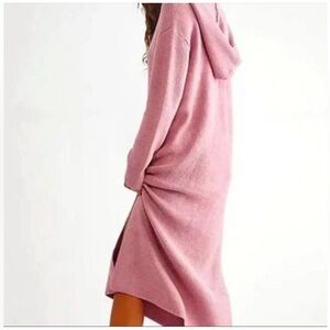NWOT Free People Beach Claudia Sweater Knit Midi Dress with Hood Pink L